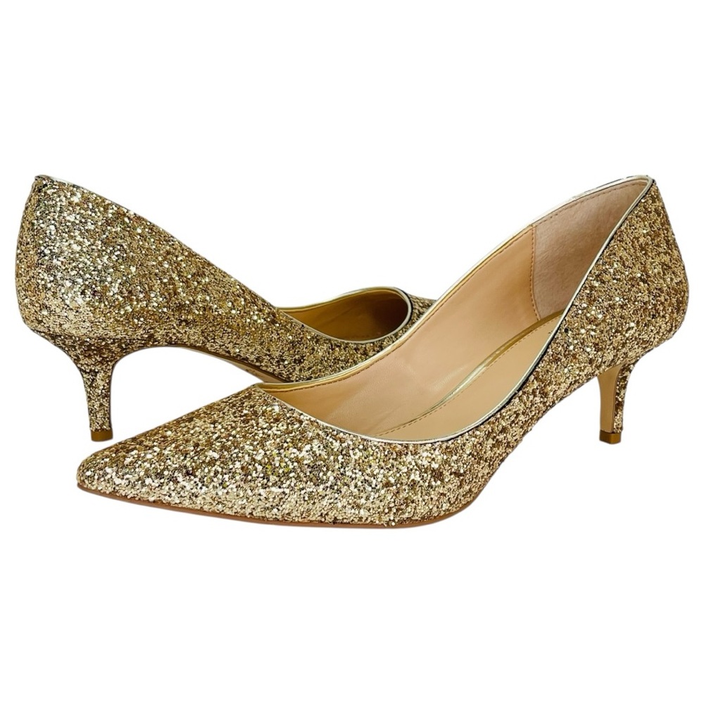 Jewel Badgley Mischka Royalty Gold Chunky Shimmer Womens Heels Size 10M - Picture 12 of 12